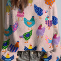 Women's Funny Chicken Art Print Casual Pullover Sweater