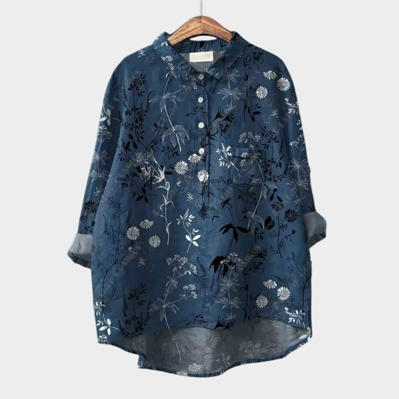 Women's Shirt Blouse Long-sleeved With Buttons Print Casual Hem Irregular Shirt Collar Top