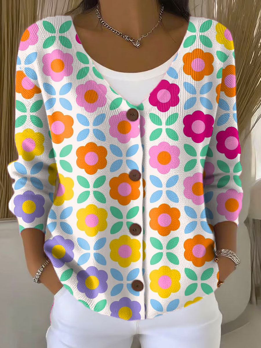 vintage-flower-art-print-buttoned-v-neck-cardigan-sweater-au6c