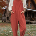 Women's Casual Solid Color Loose Corduroy Overalls Jumpsuit