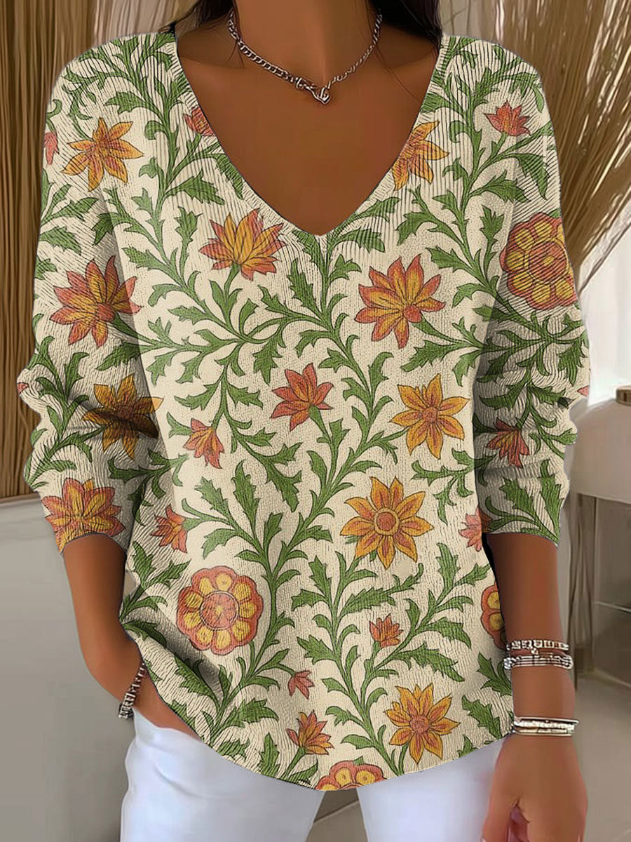 Women's Simple Floral Multicolor Abstract Casual Print Pullover Sweater