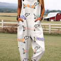 Women's Vintage Cute Dog Dachshund Print Casual 100% Cotton Wide Leg Jumpsuit