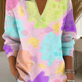 Women's Irregular Color Blocks Printed Casual Sweater