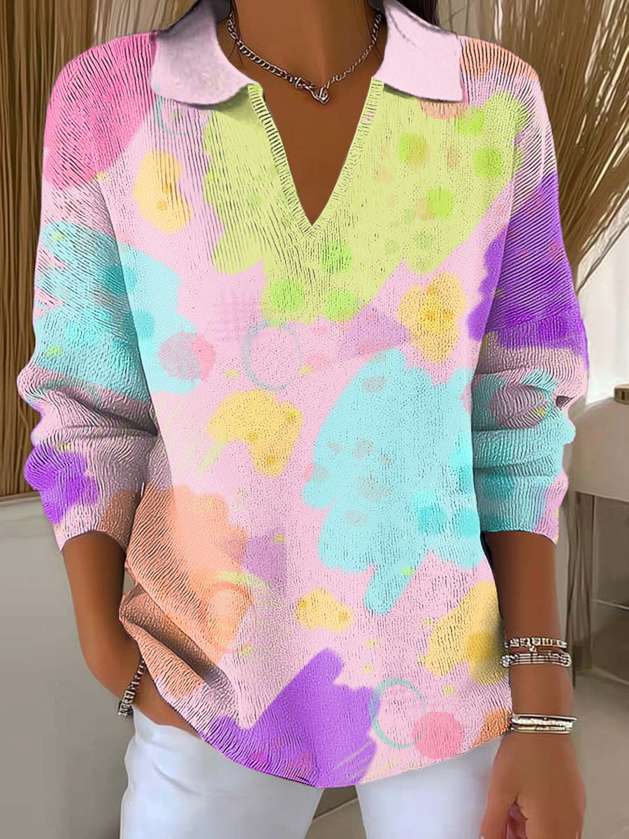 Women's Irregular Color Blocks Printed Casual Sweater