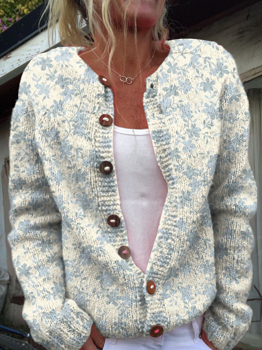 womens-retro-art-floral-print-buttoned-cardigan-sweater-wg95