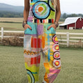 Women's Vintage Abstract Geometry Art Print Casual 100% Cotton Wide Leg Jumpsuit
