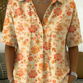 Women's Floral Print Casual Cotton-linen Shirt