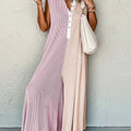 Women's V-neck Sleeveless Contrast Color Stitching Casual Wide-leg Jumpsuit