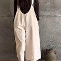 Women's Solid Color U-Neck Sleeveless Suspender Casual Cotton and Linen Jumpsuit Wide-Leg Pants