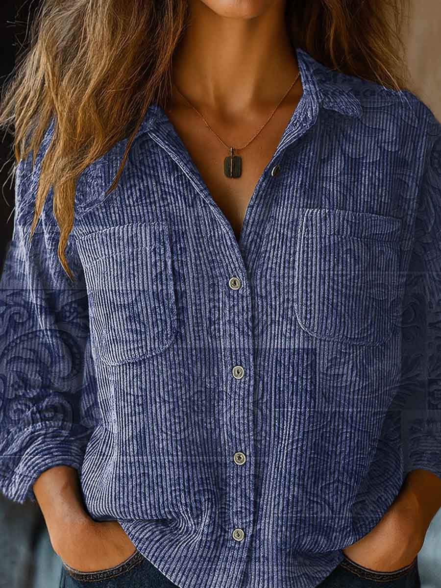 Women's Retro Graphic Print Shirt Collar Long Sleeve Casual Knit Cardigan