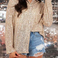 Women's Sequined Long Sleeve Lapel Shirt