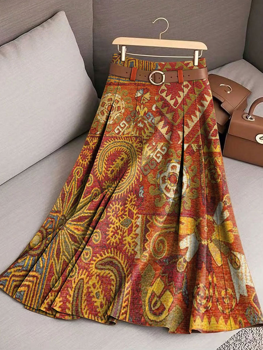 Women's Retro Ethnic Pattern Casual Print Cotton Skirt