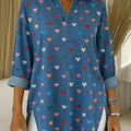 Women's Heart Casual Washed Denim Cotton Top