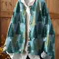 Women's Christmas Print Crew Neck Long Sleeve Casual Loose Cardigan Sweater