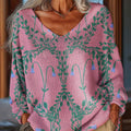 Pull décontracté vintage pour femme, imprimé floral ethnique, magnifique