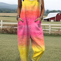 Women's Vintage Gradient  Art Print Casual 100% Cotton Wide Leg Jumpsuit