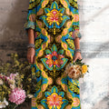 Women's Vintage Ethnic Rhombus Geometric Floral Painting Art Print Dress