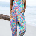 Women's Art Colourful Acrylic Patterns Print Casual 100% Cotton Wide Leg Jumpsuit