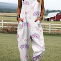 Women's Funny Elephant Art Print Casual 100% Cotton Wide Leg Jumpsuit