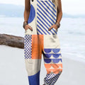 Women's Geometric Pattern Art Print Casual 100% Cotton Wide Leg Jumpsuit