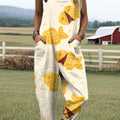 Women's Colorful Cute Fish Cake Painting Art Print Casual 100% Cotton Wide Leg Jumpsuit