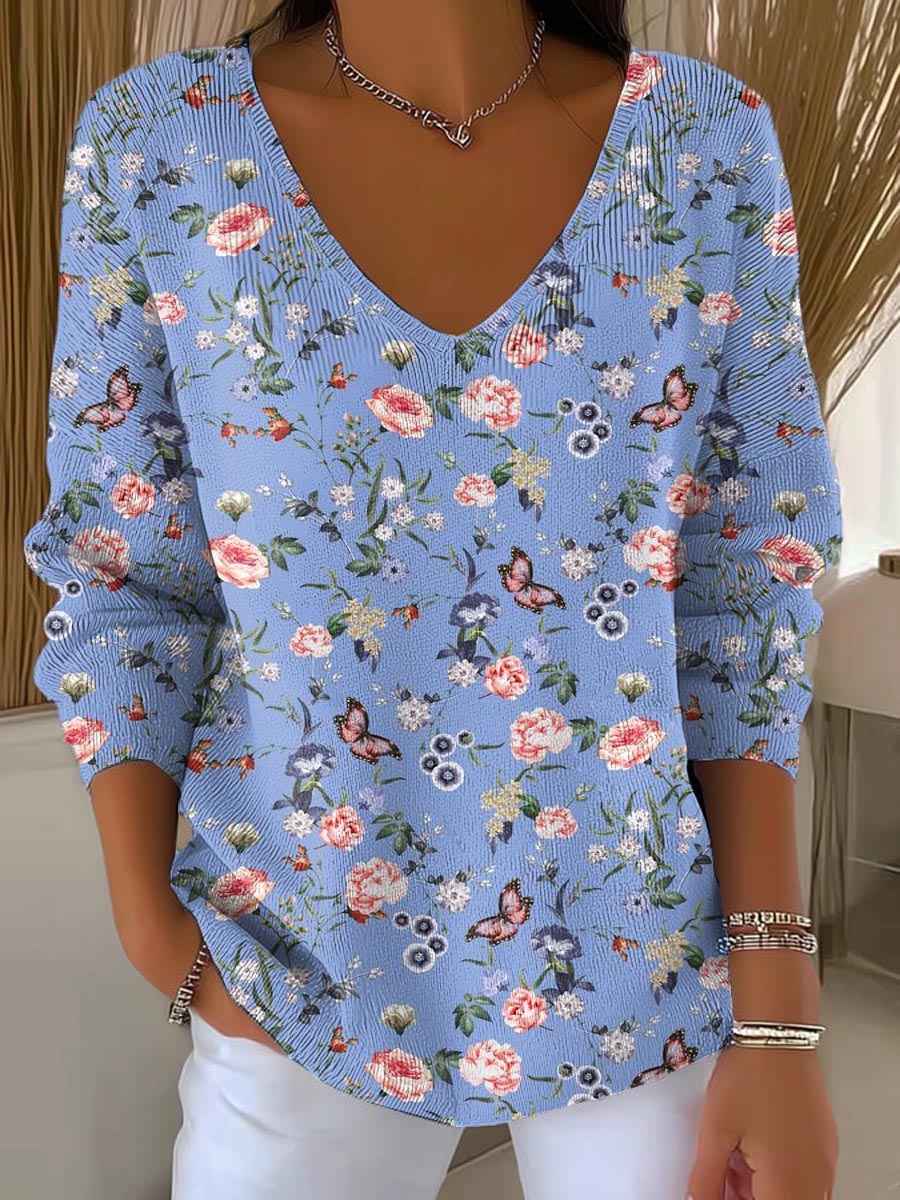 womens-lovely-floral-butterfly-pattern-art-print-casual-pullover-sweater