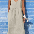 Women's Solid Color Loose Elegant Casual Cotton And Linen Sleeveless Dress