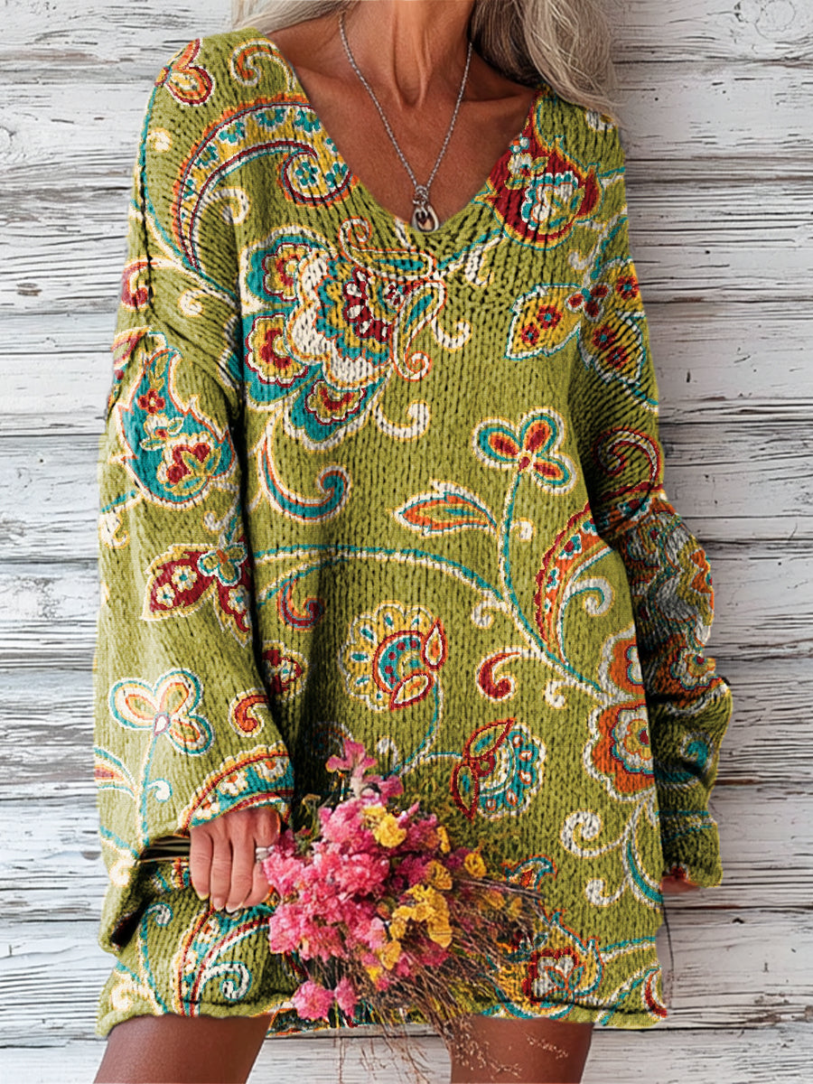 womens-vintage-ethnic-floral-painting-art-print-casual-pullover-sweater-f654