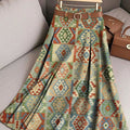 Women's Vintage Ethnic Rhombus Geometric Art Print Cotton Skirt