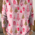 Women's Christmas Tree Art Print Buttoned Cardigan Sweater
