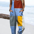 Women's Abstract Geometric Pattern Art Print Casual 100% Cotton Wide Leg Jumpsuit