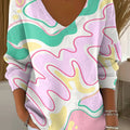 Women's Irregular Colored Waves Pattern Casual Pullover Sweater