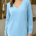 Women's Solid Color V-neck Long-sleeved Loose Casual Top