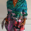 Tranquil Coral Reef And Fish Printed Women's Casual Cotton Shirt