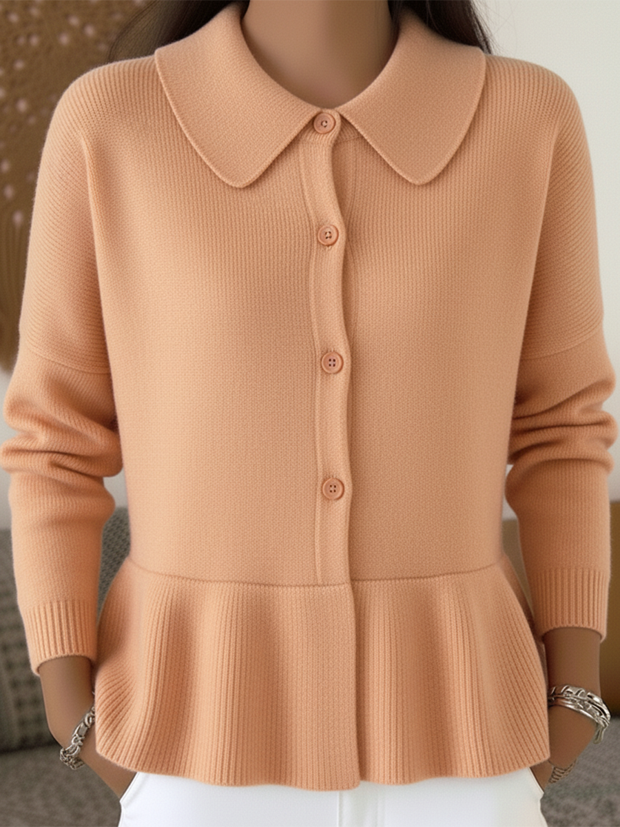 Women's Retro Peter Pan Collar Ruffled Hem Sweater