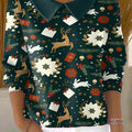 Women's Various Christmas Elements Print Casual Peter Pan Collar 3/4 Sleeve Sweater