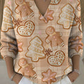 Women's Christmas Trees Candy Gingerbread Man Pattern Art Print Buttoned Cardigan Sweater
