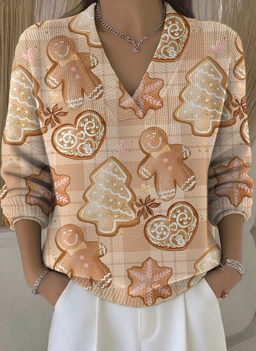 Women's Christmas Trees Candy Gingerbread Man Pattern Art Print Buttoned Cardigan Sweater