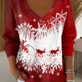 Women's Christmas Snowflake Elk Red Pattern Print Casual Pullover Sweater