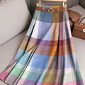 Women's Multicolor Check Graphic Art Print Cotton Skirt