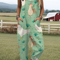 Women's Funny Chick Art  Print Casual 100% Cotton Wide Leg Jumpsuit