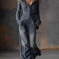 Women's Lapel Long-sleeved Casual Loose Hooded Denim Jumpsuit