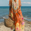 Women's Vintage Floral Pattern Art Print Cotton Dress