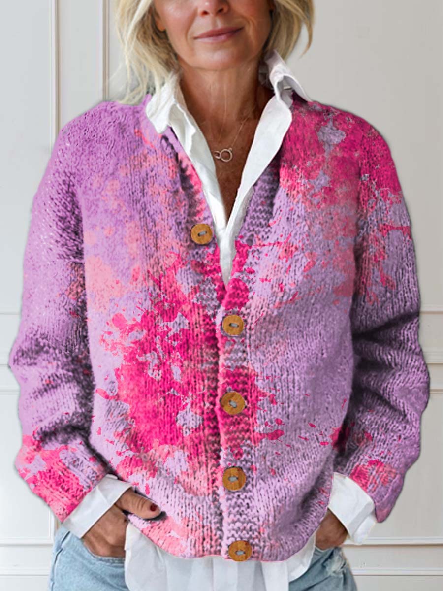Women's Abstract Pattern Art Print Buttoned Cardigan Sweater