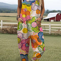 Women's  Vintage Flower Art Print Casual 100% Cotton Wide Leg Jumpsuit