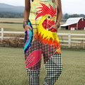 Women's Funny Chick Art Print Casual 100% Cotton Wide Leg Jumpsuit