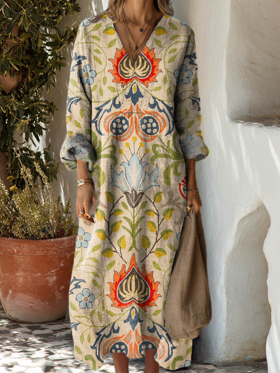 Women's Vintage Floral Art Print Cotton Dress