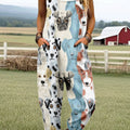 Women's Vintage Dog Art Print Casual 100% Cotton Wide Leg Jumpsuit