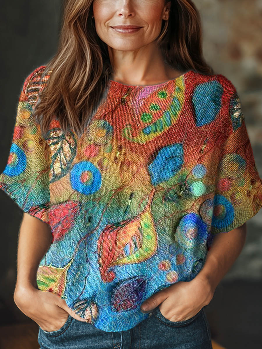 womens-vintage-pattern-art-print-casual-crew-neck-short-sleeve-knitted-sweater