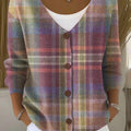 color-plaid-print-buttoned-v-neck-cardigan-sweater